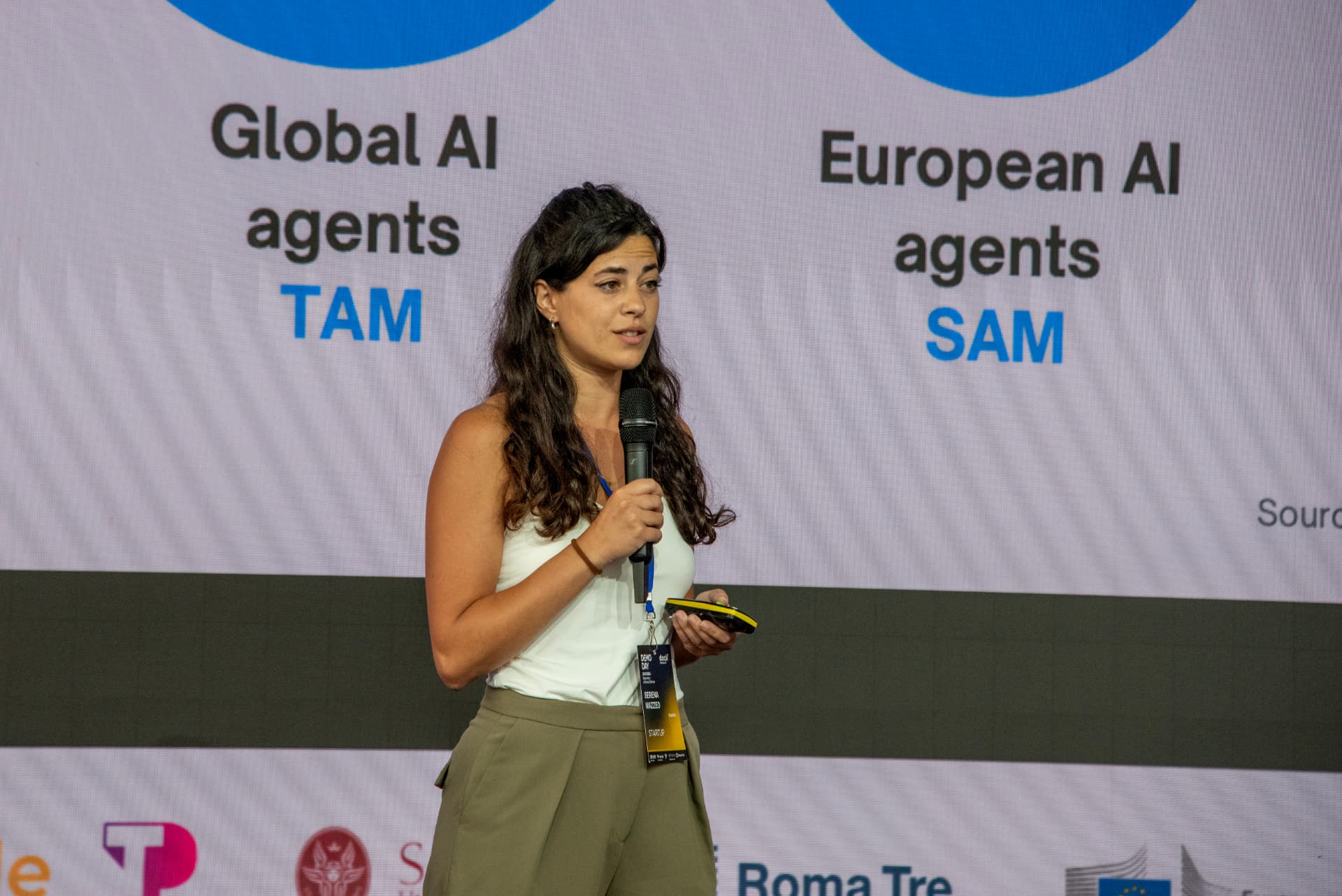 Founder presenting her startup at Demo Day